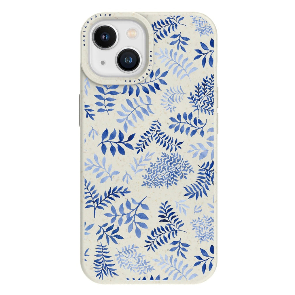Eco friendly iPhone 14 Max Case with Blue Leaves pattern