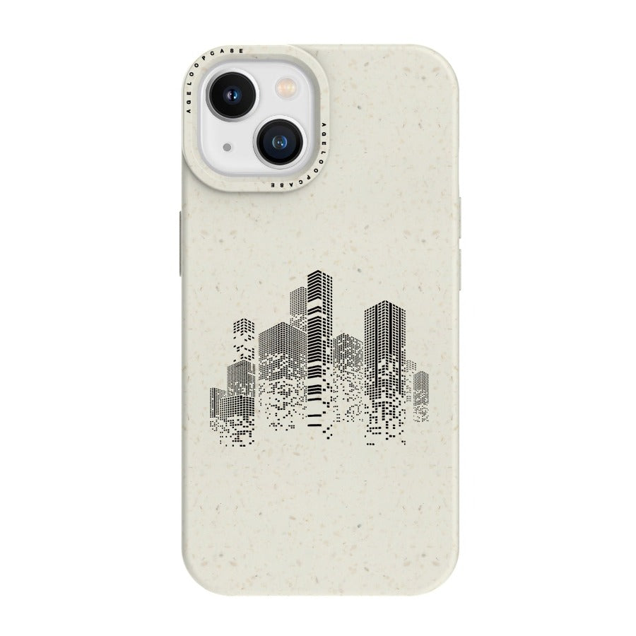 white Compostable iPhone 14 Case with Skyscraper pattern