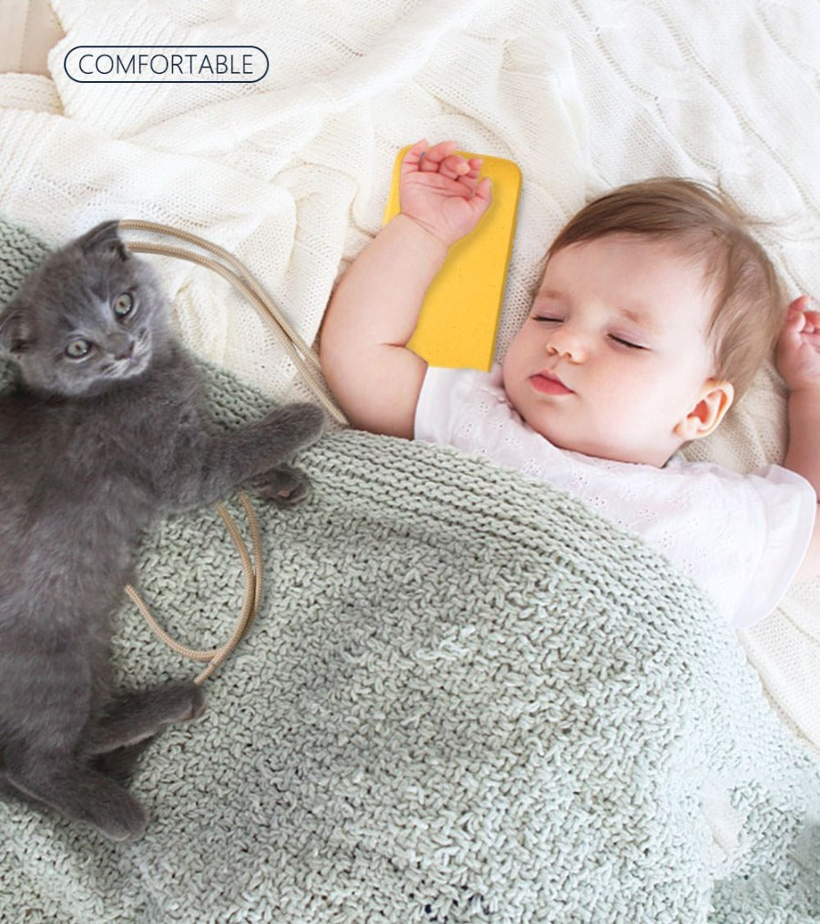 a sleeping baby and a cat  with a yellow Lanyard phone case