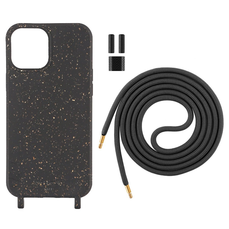 Crossbody Compostable iPhone 12 pro max Case black color